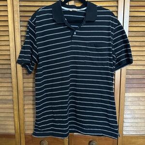 George Men's Black/White Striped Polo Shirt Size L